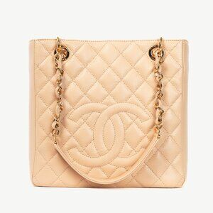 Chanel Classic Beige Clair Caviar Leather Quilted CC Petit Shopping Tote